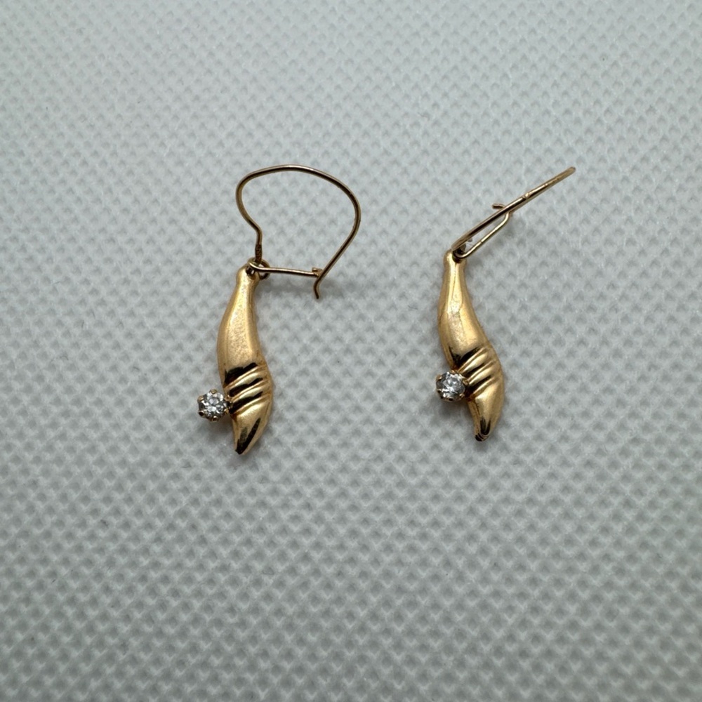 14k Yellow Gold w/ Cubic Zirconia Beautiful Dangle Drop Earrings 585 European